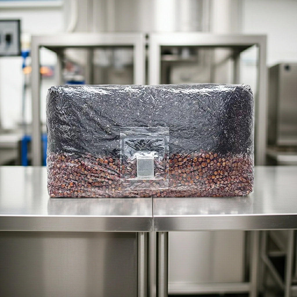 Packaged product on a metal surface in a kitchen setting
