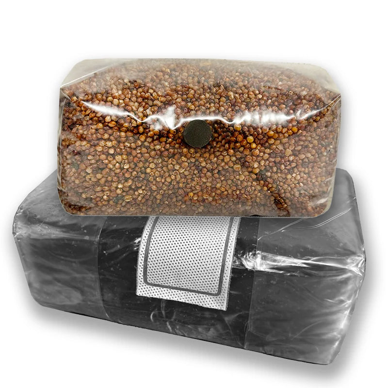 Large monotub refill kit with 5lb bag of sterile milo grain and 5lb bag of Sterilized substrate