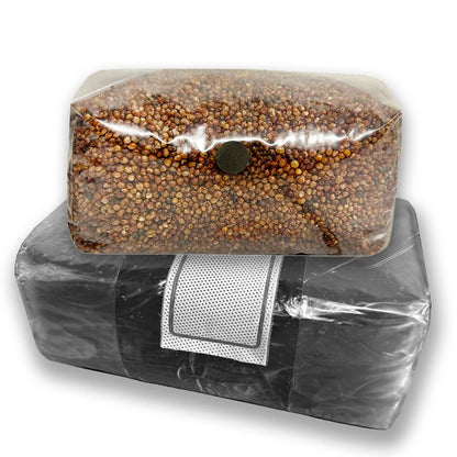 Large monotub refill kit with 5lb bag of sterile milo grain and 5lb bag of Sterilized substrate