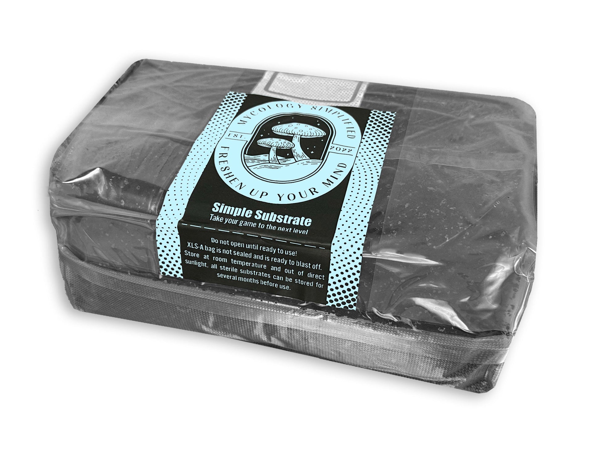 Small monotub refill kit for mushroom cultivation with 3lb sterile milo grain in Unicorn bag with injection port and 3lb pasteurized CVG substrate